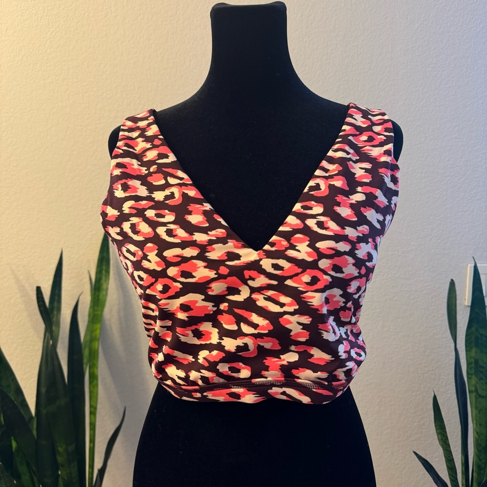 NWT AERIE OFFLINE GOALS PLUNGE‎ SPORTS BRA LEOPARD PRINT MESH SZ XL PINK BROWN